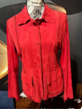 Ermanno Scervino Red Suede Braided-Trim Jacket